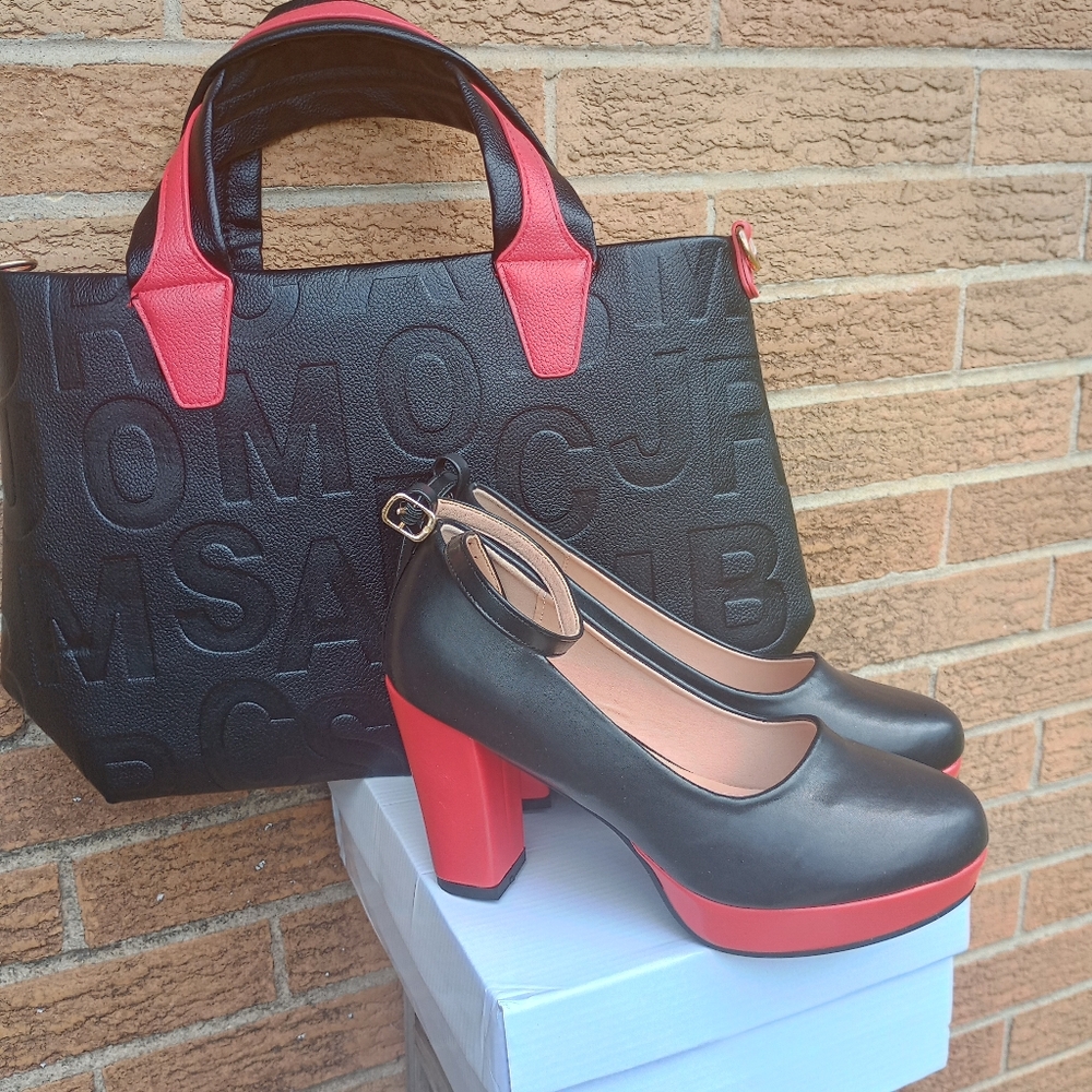 Black and Red Handbag with Matching Heels. Brand New Never Been Used Or Worn